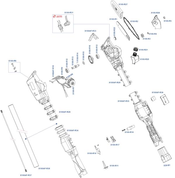 X100 AF - CORDLESS chain pole saw 100mm