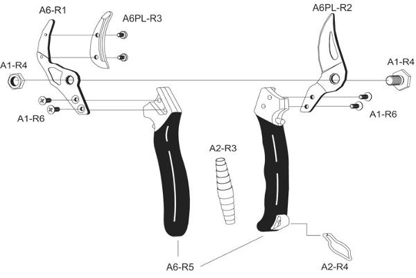 A6 PLUS - Curved anvil pruning shears with slicing cut PLUS